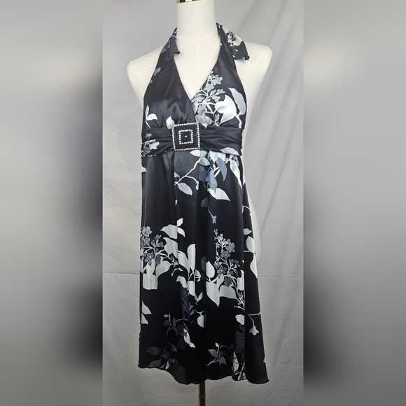 Speechless Women's Blck Floral Cocktail Halter Dress With Jewel Accent Sz 3 Y2k - Picture 1 of 5